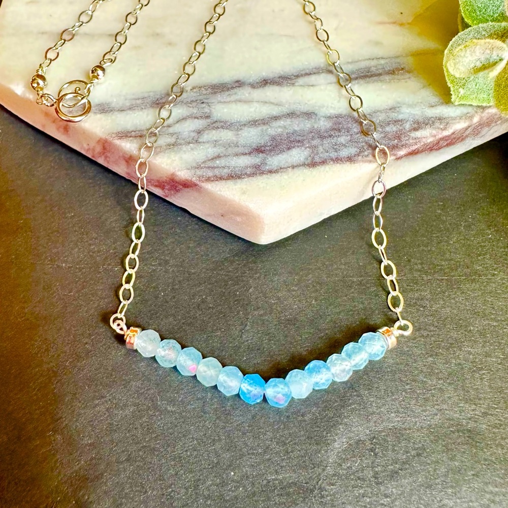 Aquamarine Necklace Genuine Gemstone Sterling Silver
